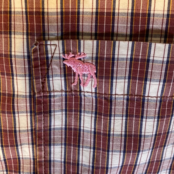 Abercrombie & Fitch Mens L Plaid Button Down Shirt Pink Moose - Picture 6 of 8